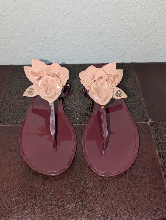 NEW Tory Burch Blossom Jelly Thong Flip Flop Sandals Royal/Victorian Rose size 7